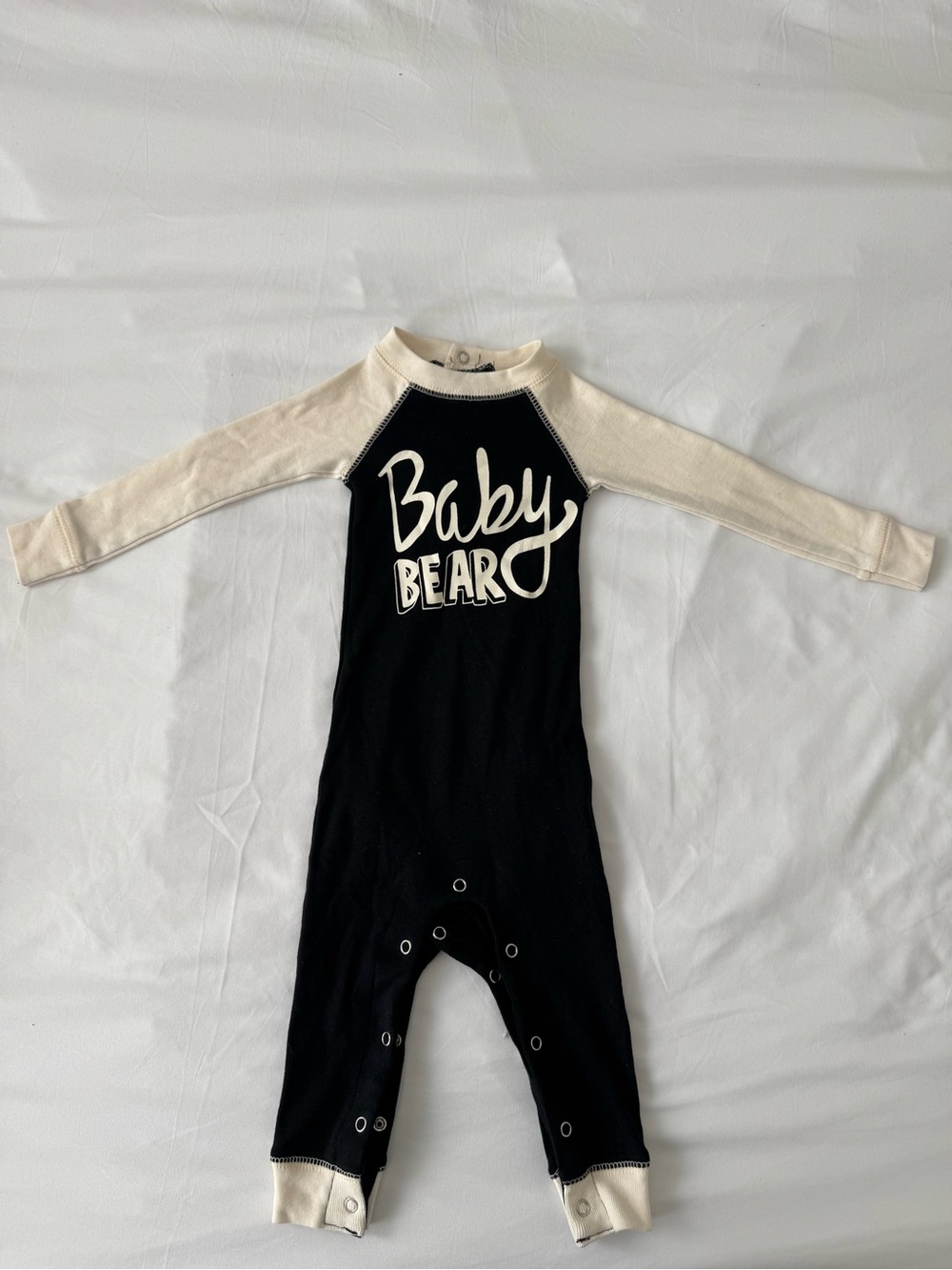 Lazy One Black and Cream "Baby Bear" Raglan Footie